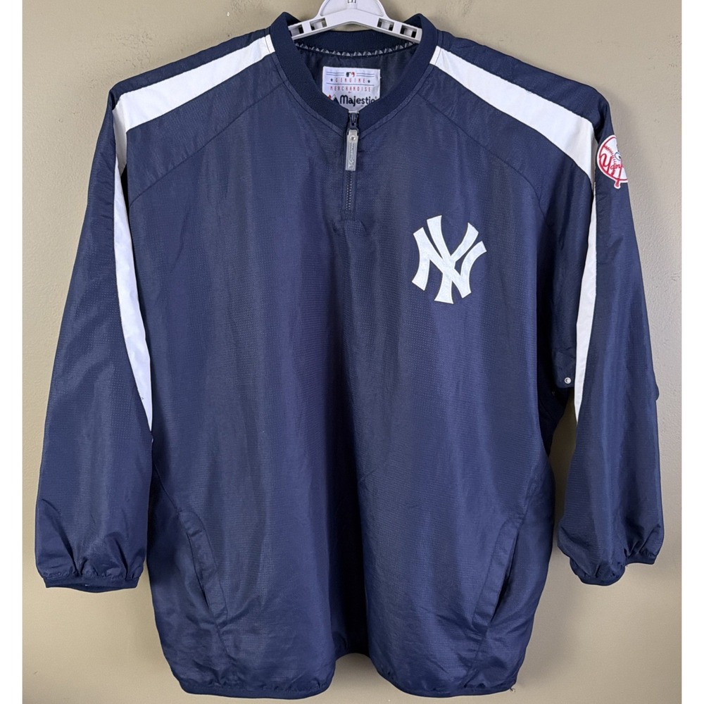 Majestic VTG Y2K NY Yankees 1/4 Zip Pullover Dugout Windbreaker Jacket Men's 4XL